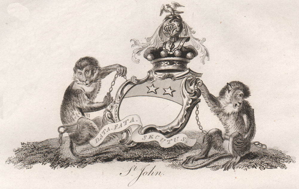 ST. JOHN. Coat of Arms. Heraldry 1790 old antique vintage print picture